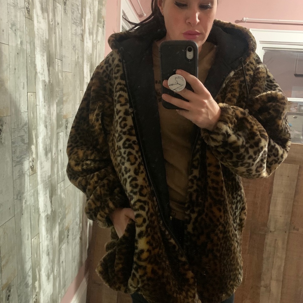 Reversible Leopard Print/Black Oversized Coat